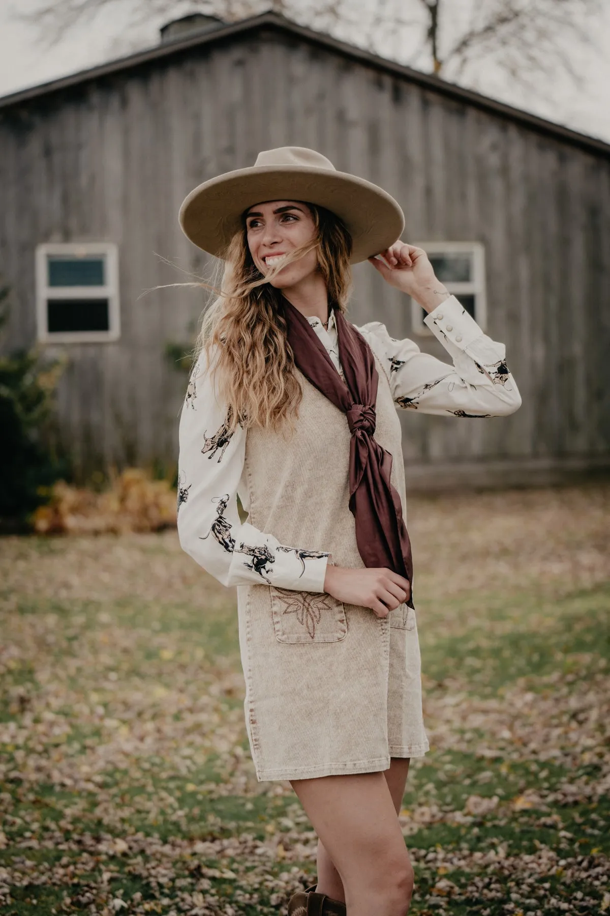 'Billie' Tan Corduroy Shift Dress (S & XL ONLY)