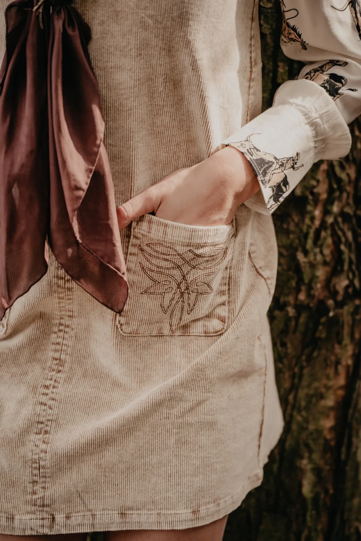 'Billie' Tan Corduroy Shift Dress (S & XL ONLY)