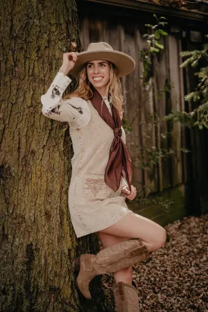'Billie' Tan Corduroy Shift Dress (S & XL ONLY)