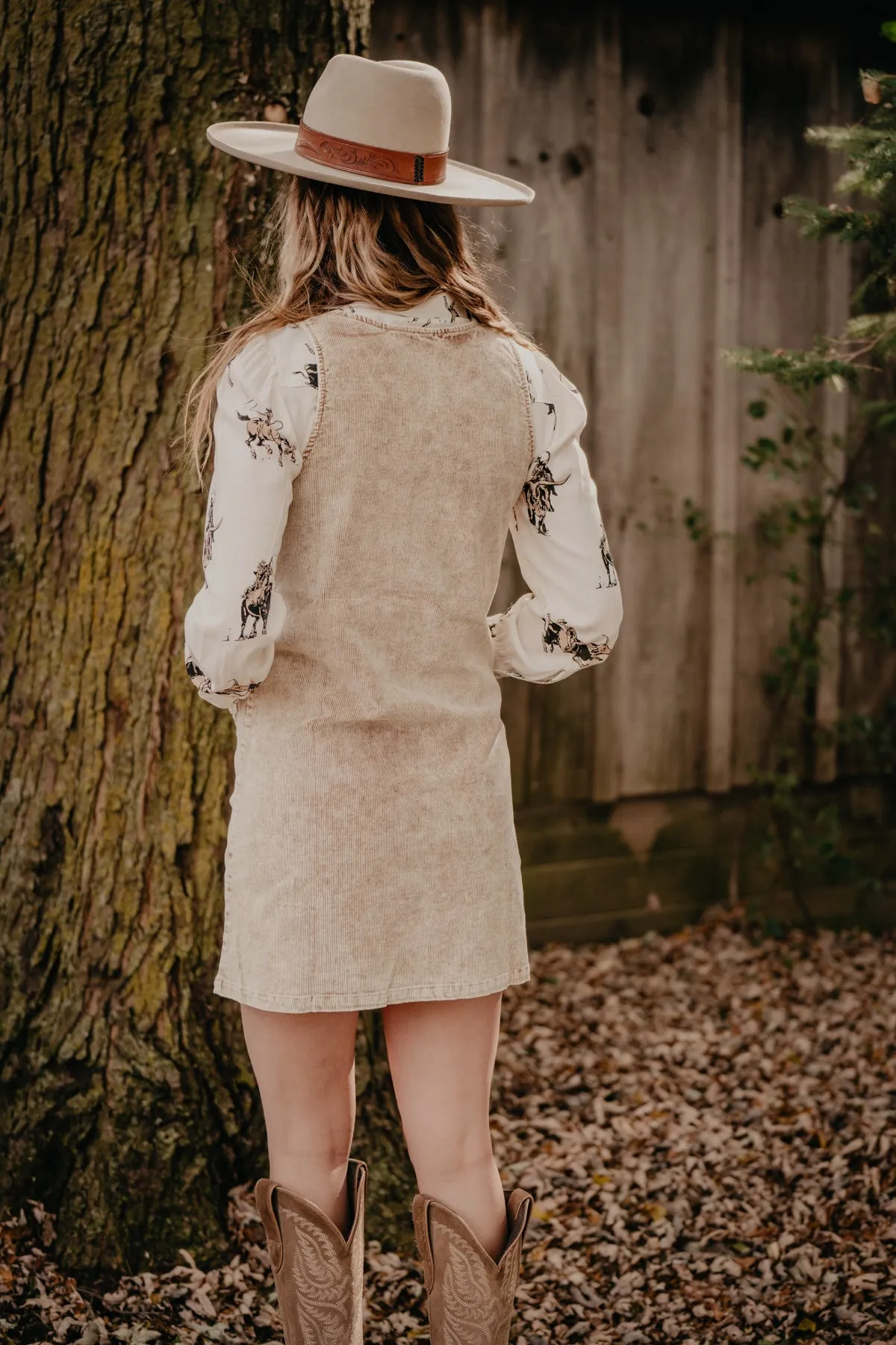 'Billie' Tan Corduroy Shift Dress (S & XL ONLY)