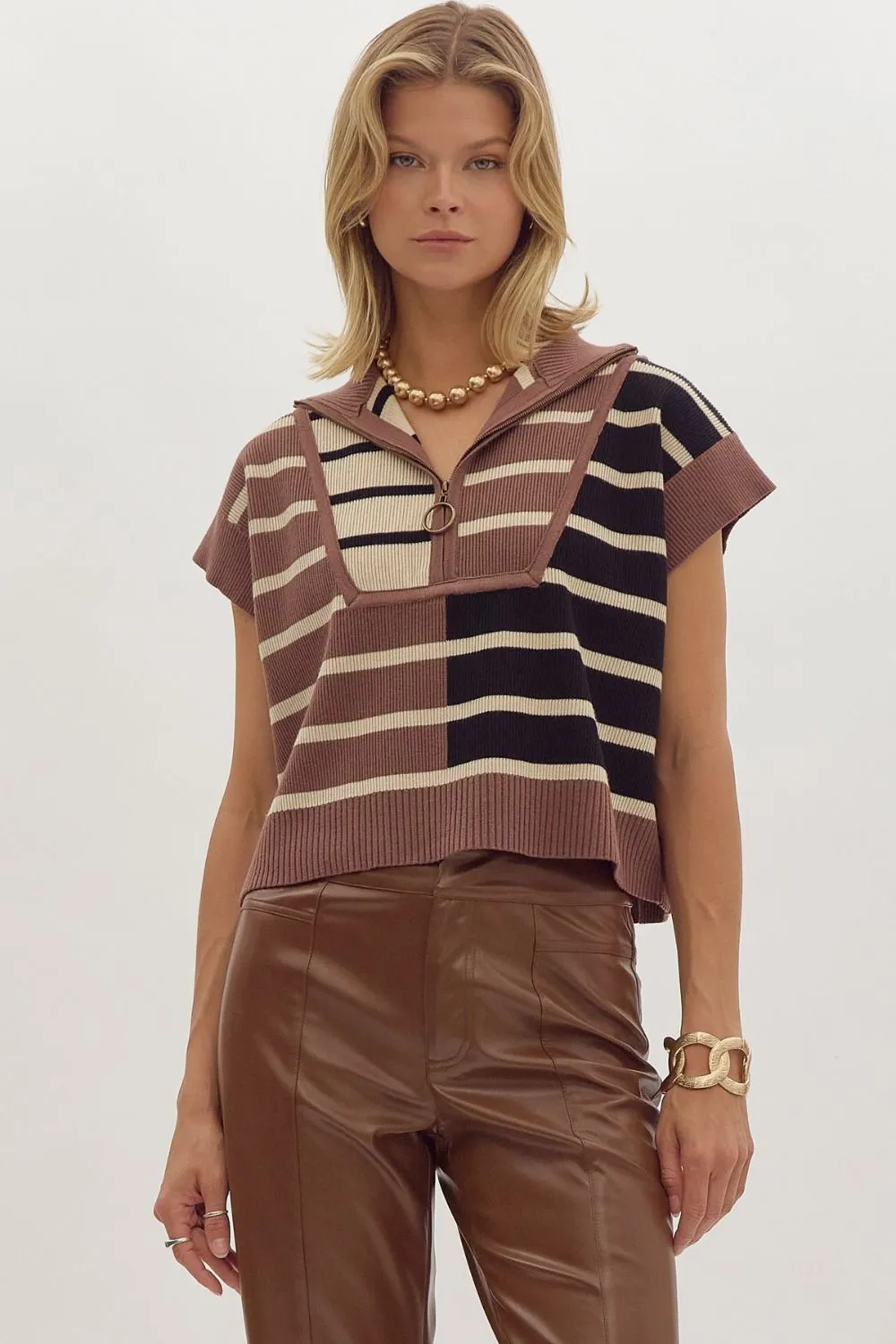 Black & Brown Zip Sweater