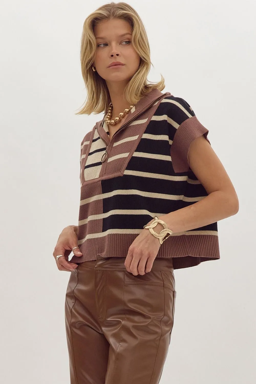 Black & Brown Zip Sweater