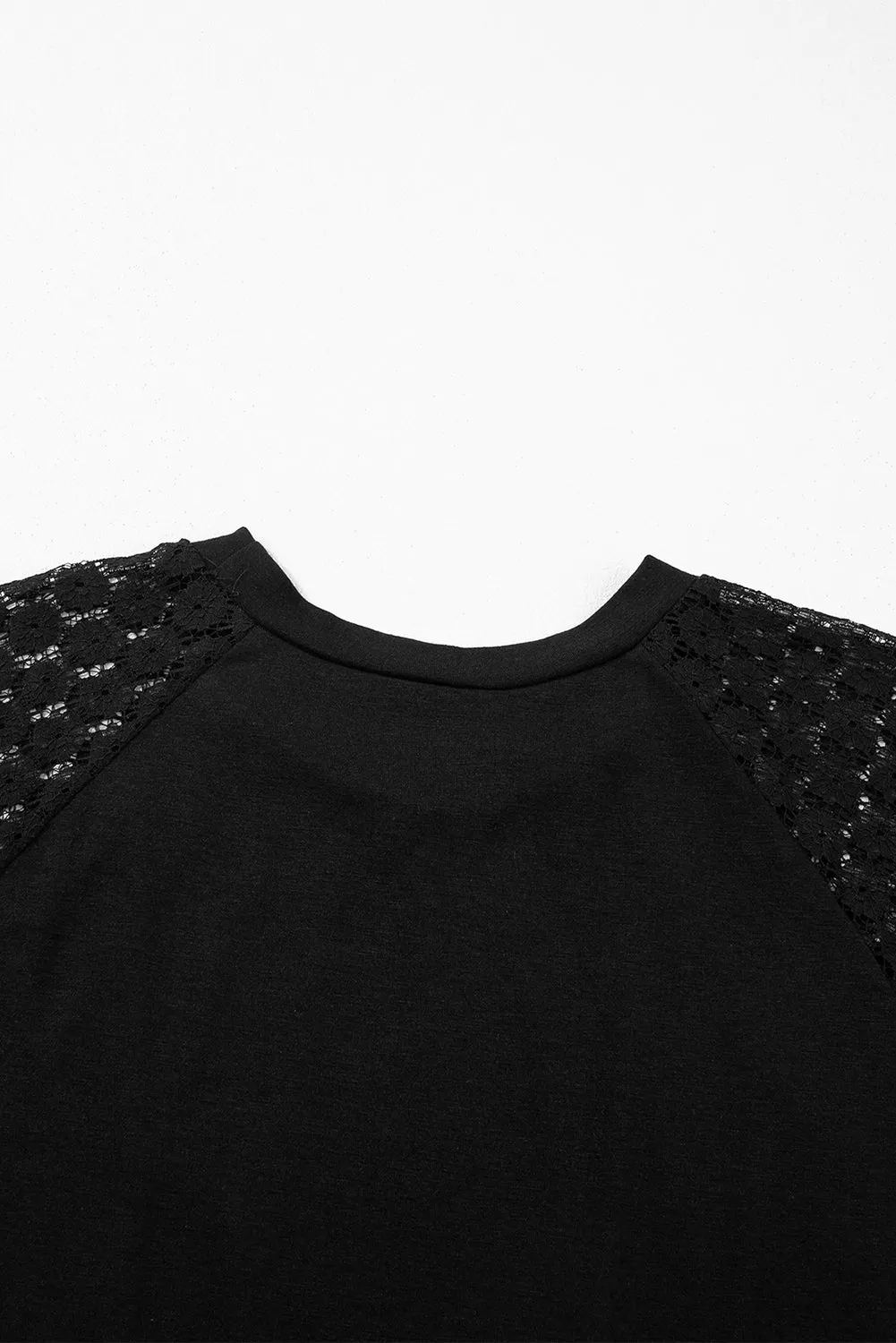 Black Contrast Lace Raglan Sleeve Pleated Detail Shift Dress