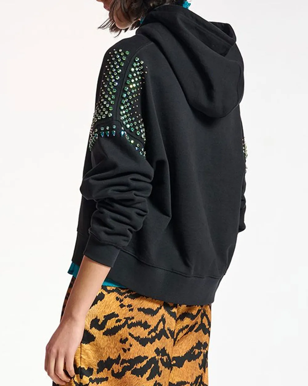 Black Jewel Embellished Cristos Hoodie