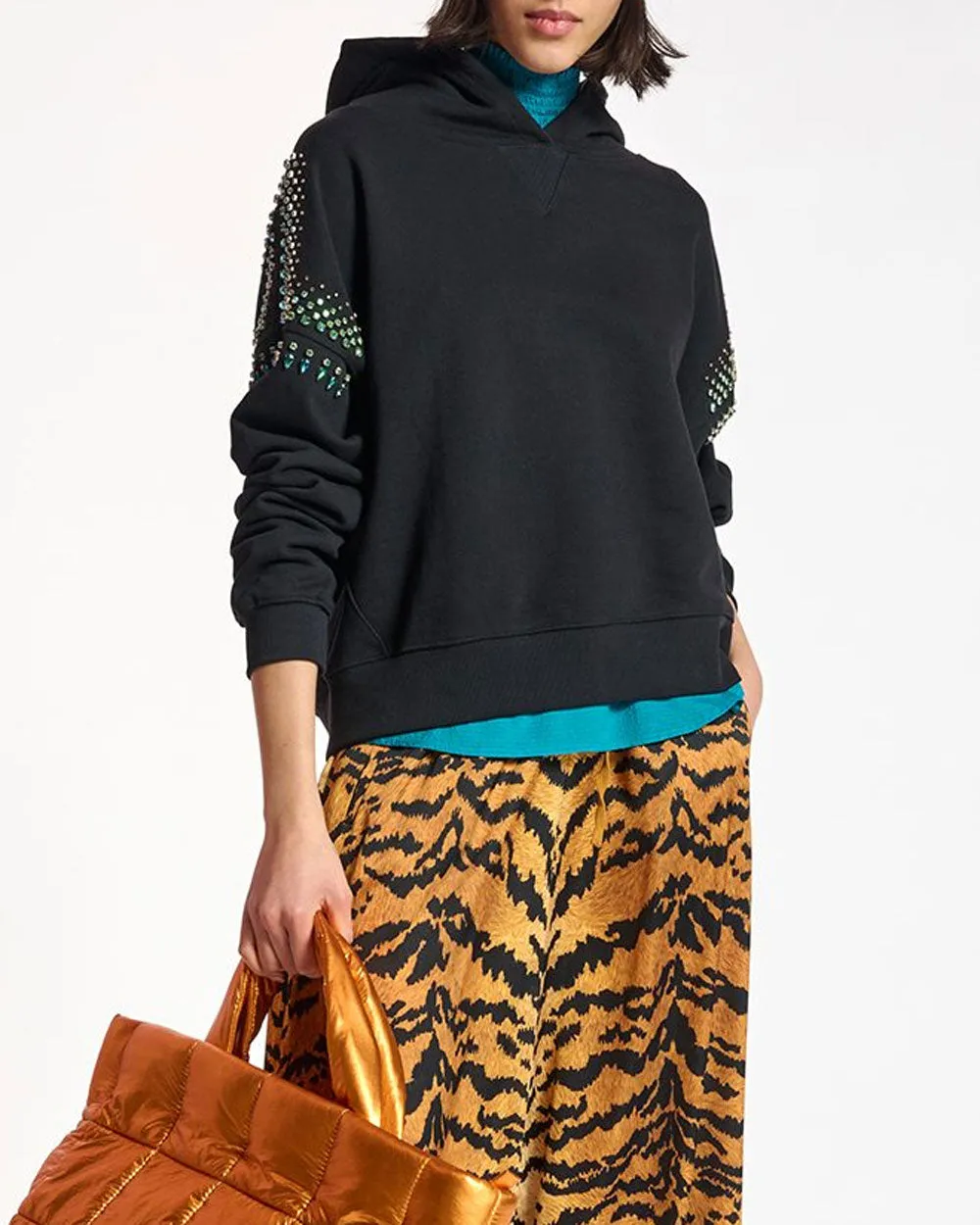 Black Jewel Embellished Cristos Hoodie