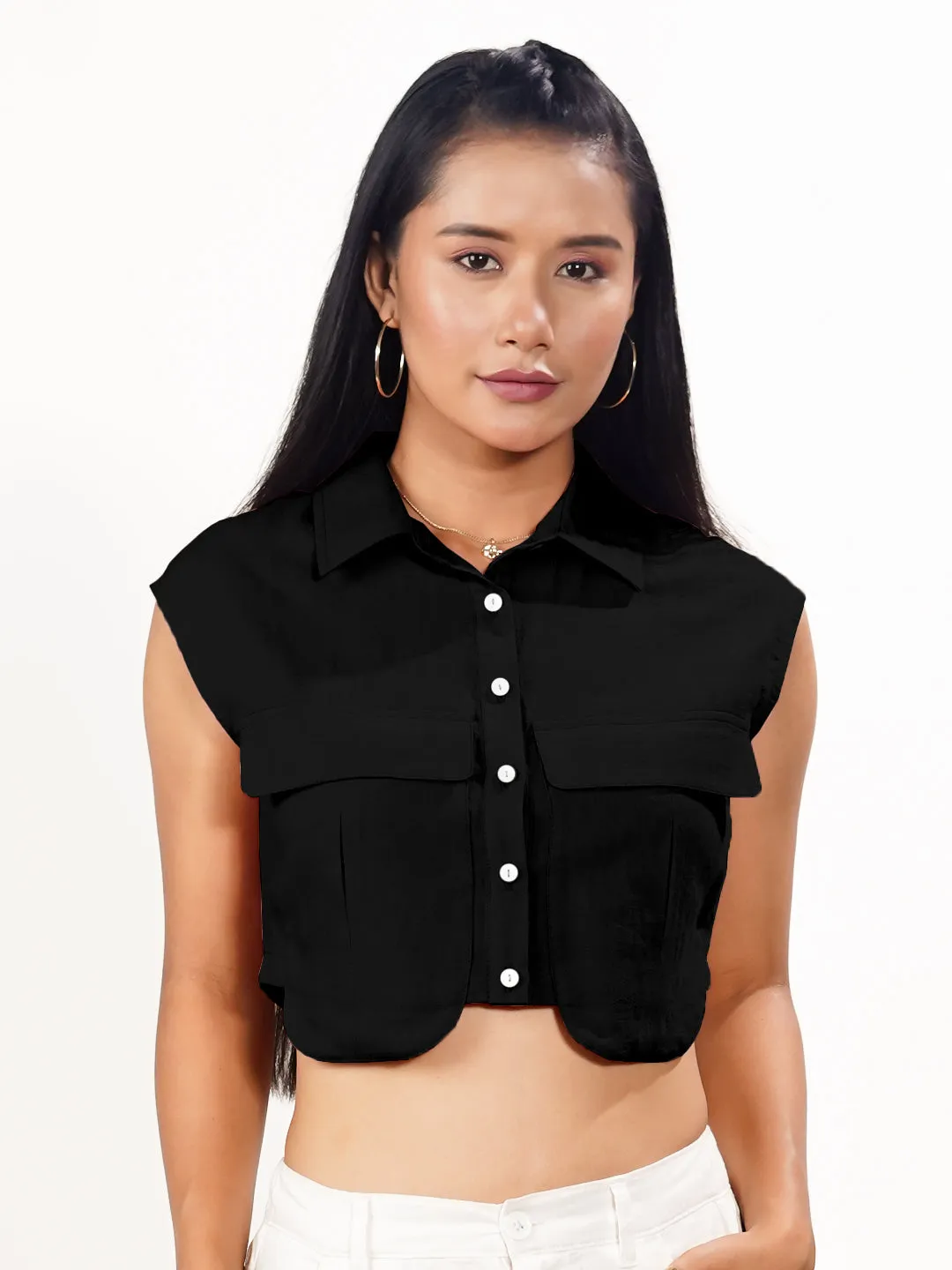 Black Solid Collared Shirt