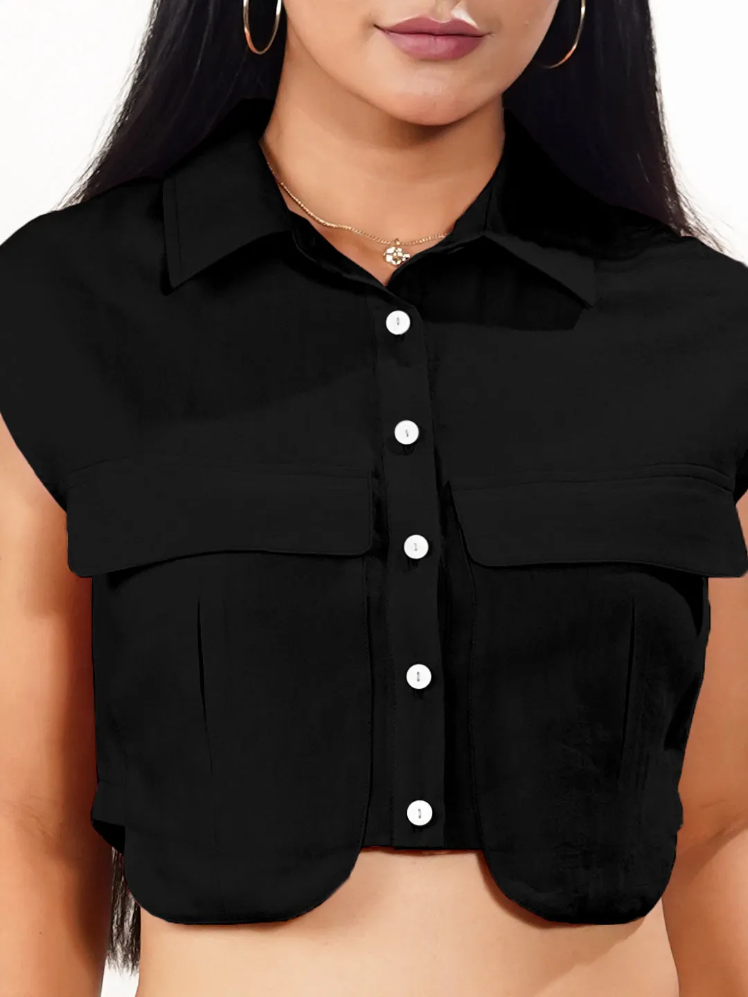 Black Solid Collared Shirt