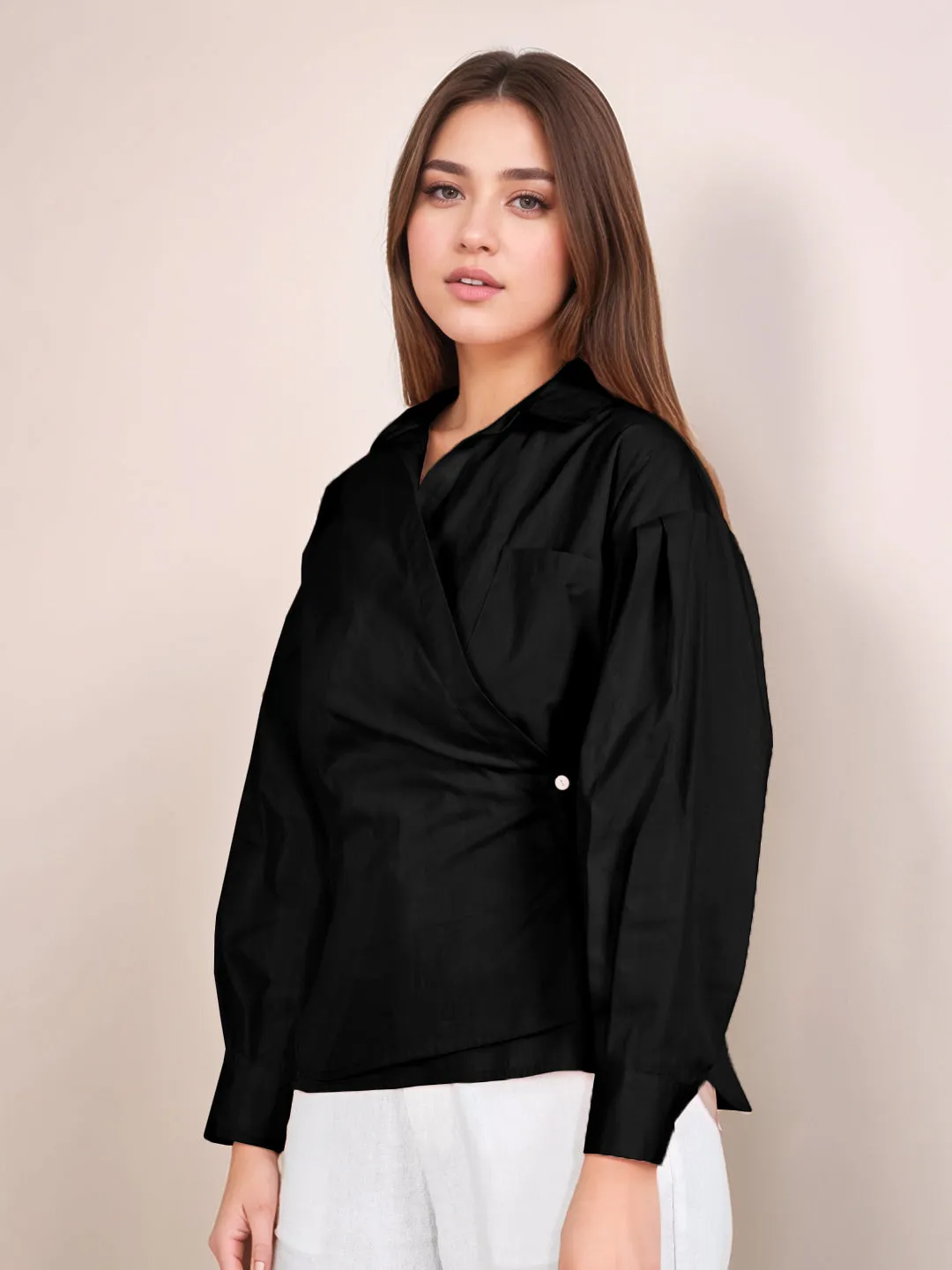 Black Solid Full Sleeves Shirt