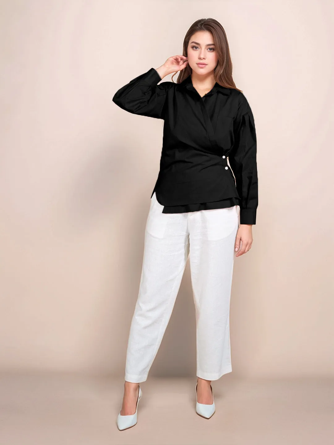 Black Solid Full Sleeves Shirt