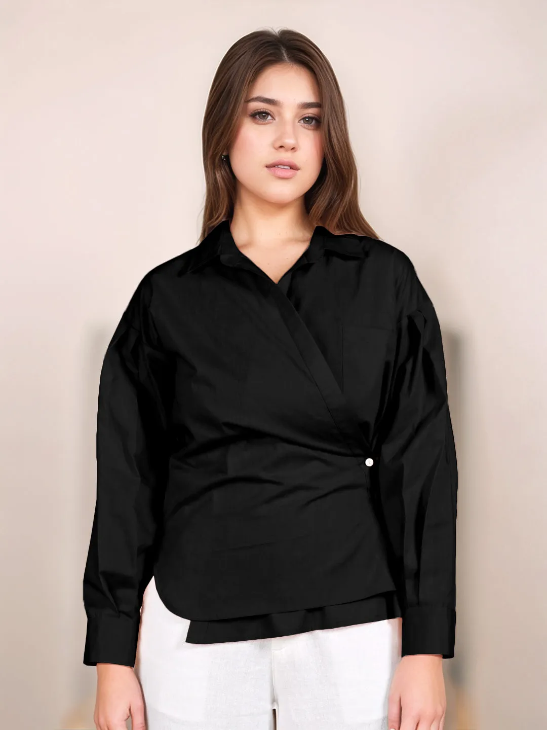 Black Solid Full Sleeves Shirt