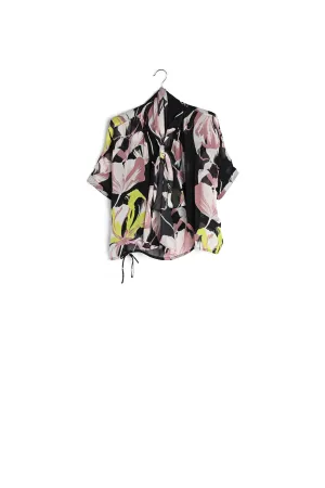 Black voluminous floral-print sheer top