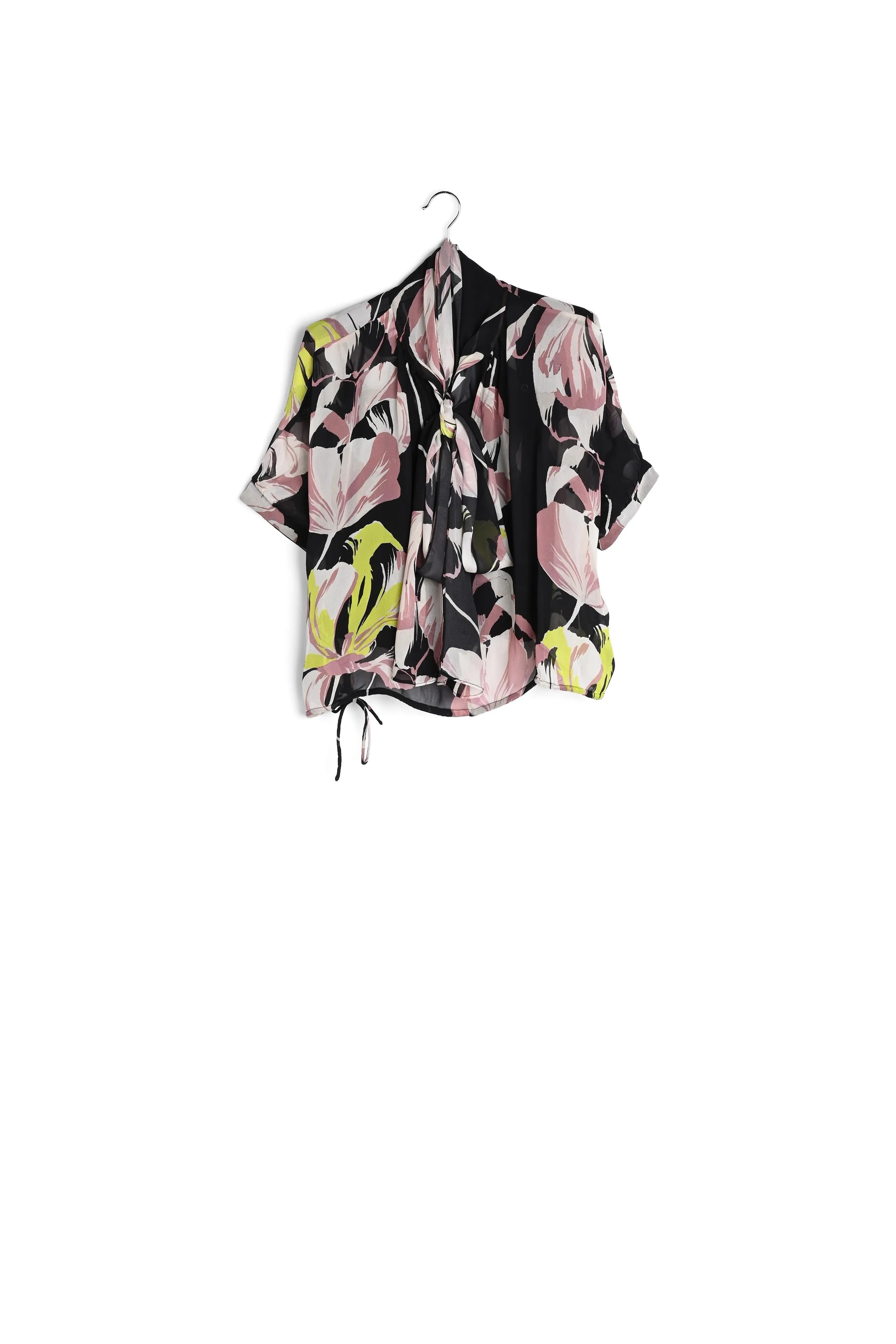 Black voluminous floral-print sheer top