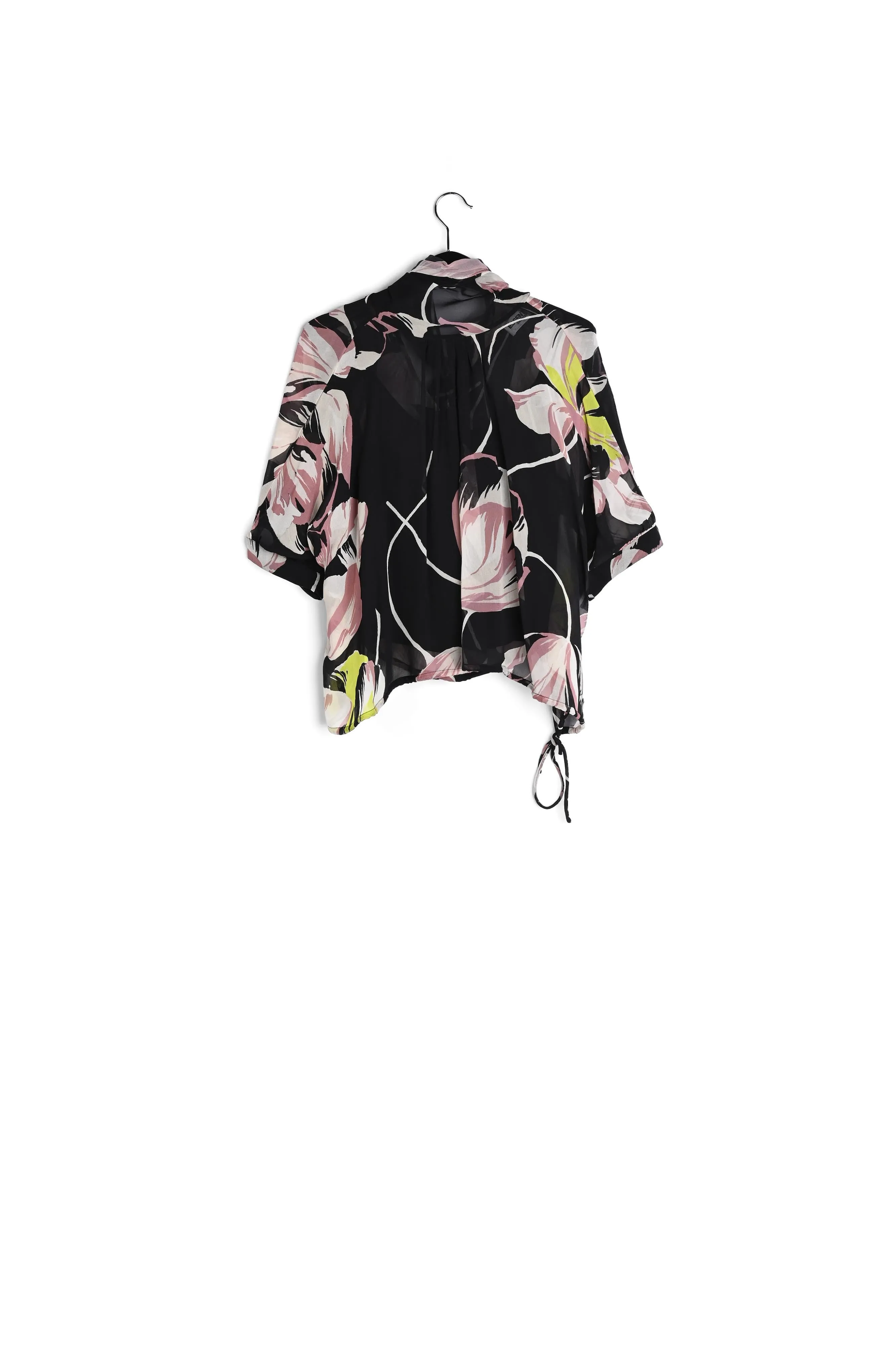 Black voluminous floral-print sheer top