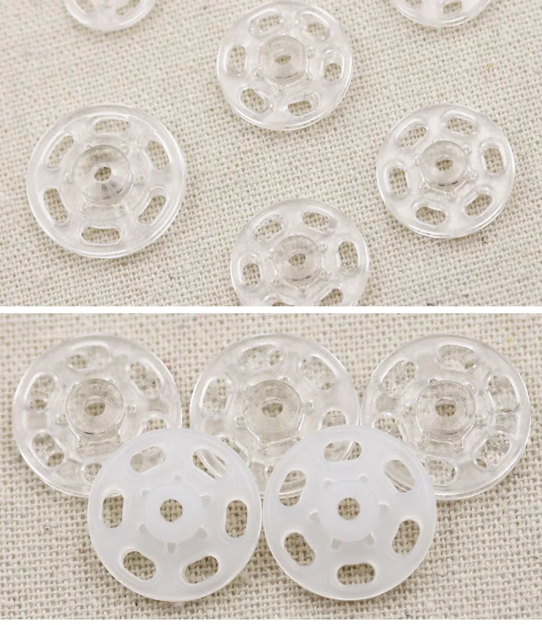 Black White Clear Plastic Invisible Snap Buttons for Clothing 40 Pack