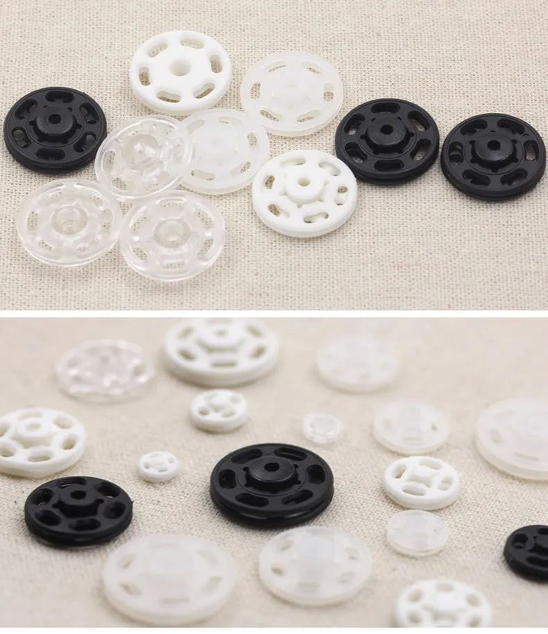 Black White Clear Plastic Invisible Snap Buttons for Clothing 40 Pack