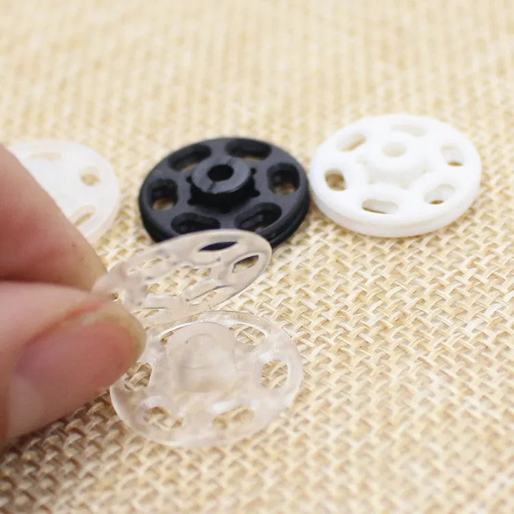 Black White Clear Plastic Invisible Snap Buttons for Clothing 40 Pack