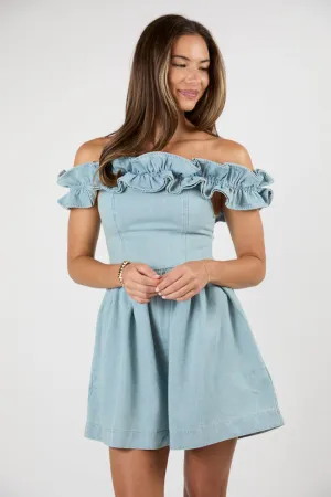 Blue Jean Queen Off The Shoulder Denim Romper