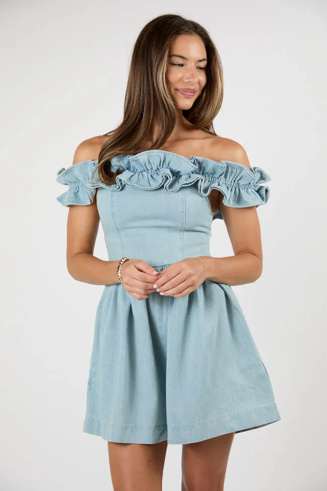 Blue Jean Queen Off The Shoulder Denim Romper