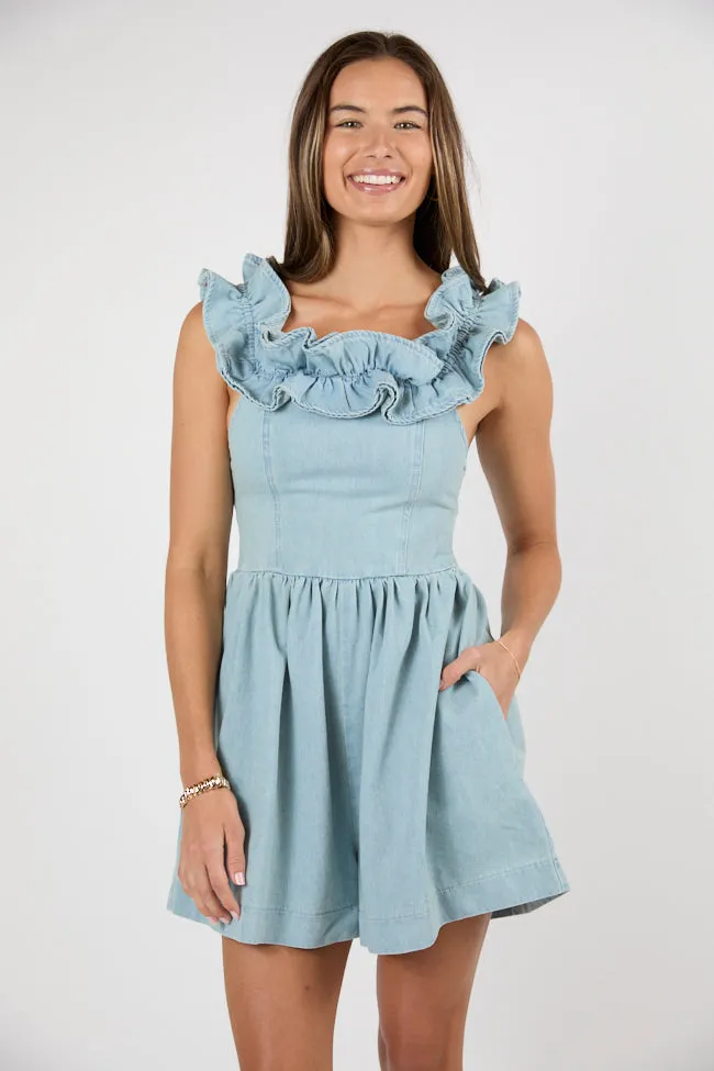 Blue Jean Queen Off The Shoulder Denim Romper