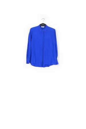 Blue loose-fit silk shirt