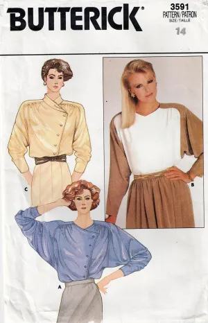 Butterick 3591 Womens Asymmetric Blouses 1980s Vintage Sewing Pattern Size 14 Bust 36 inches UNCUT Factory Folded