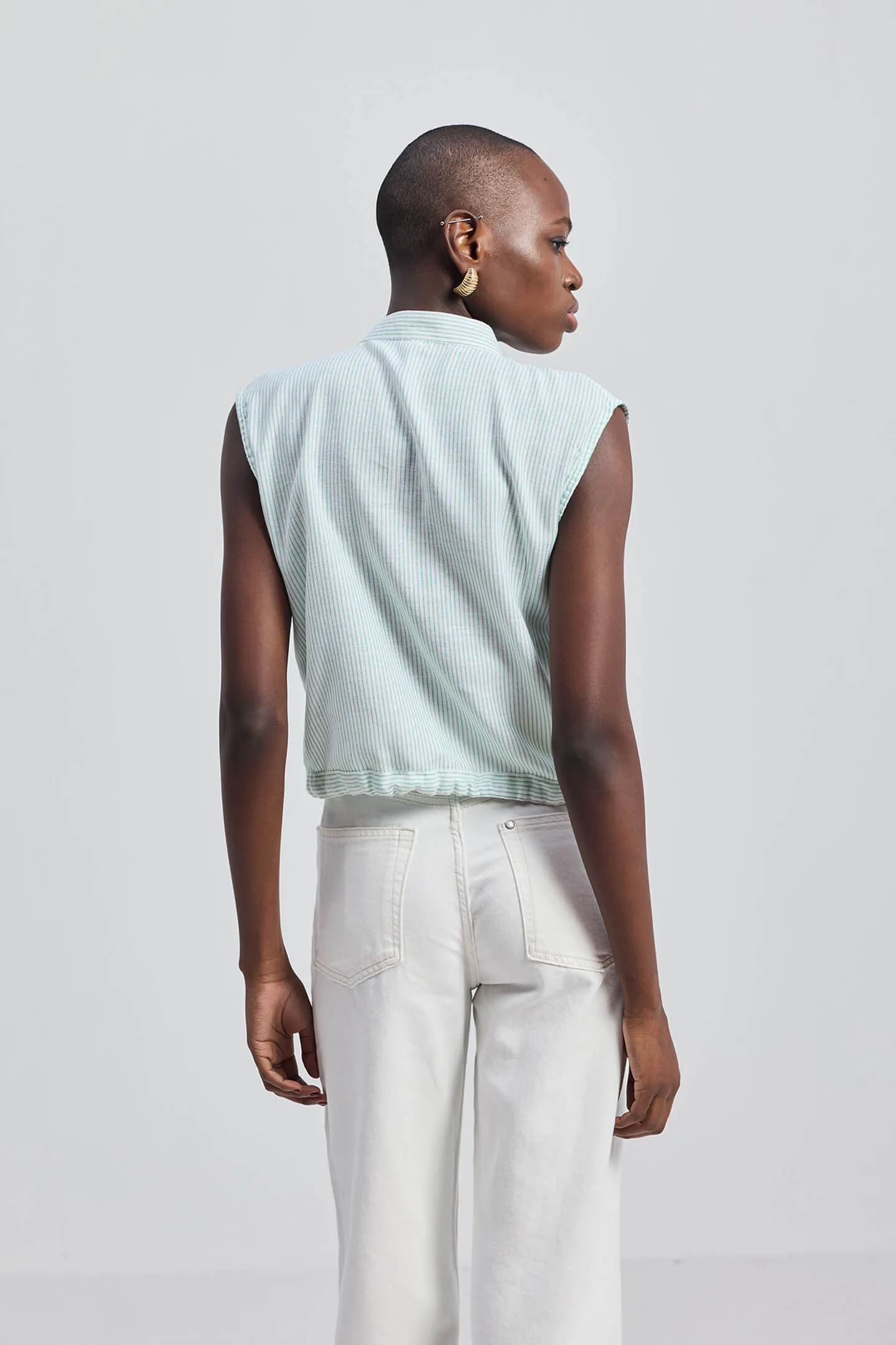 Button Down Shirt with Drawstring Waist