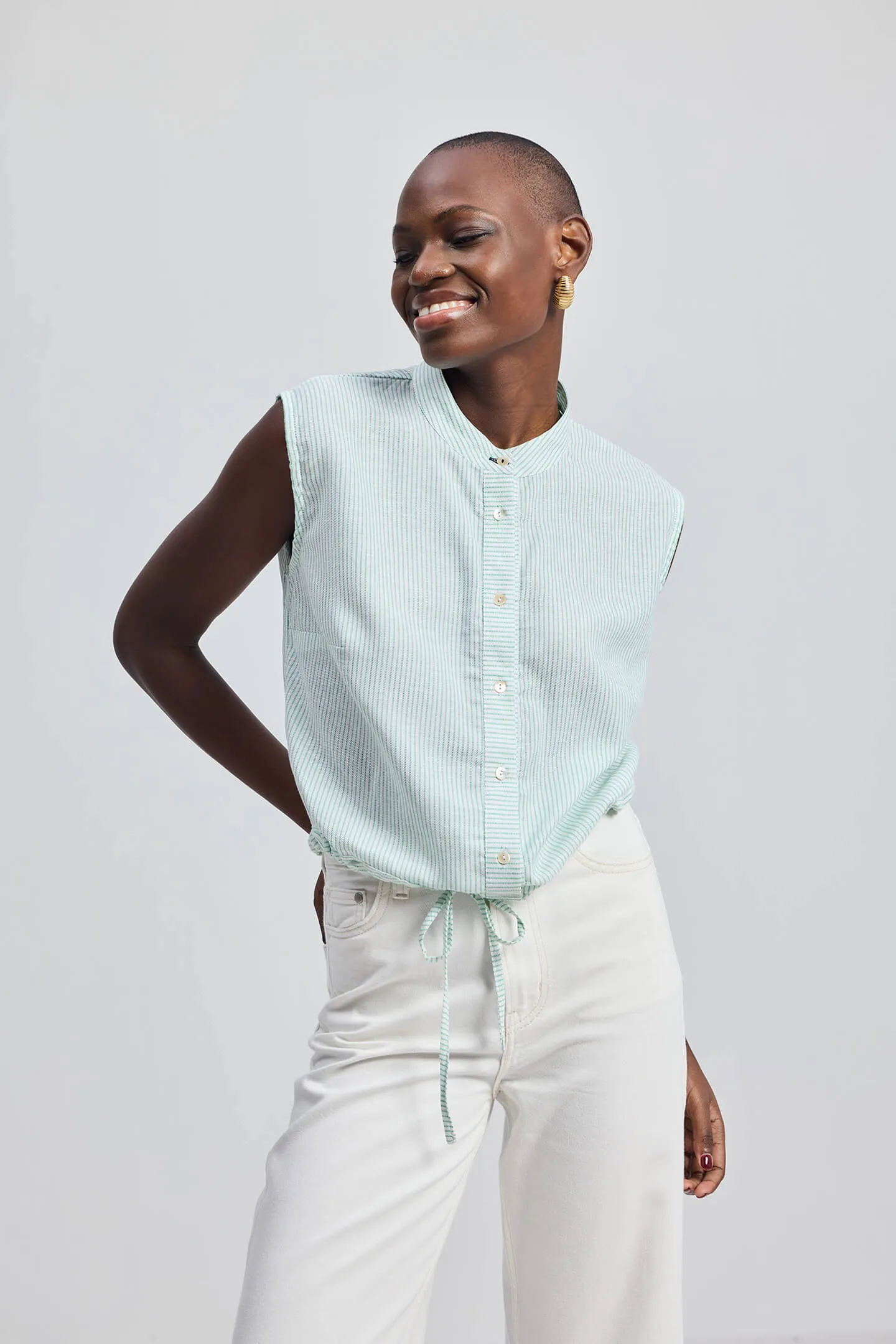 Button Down Shirt with Drawstring Waist