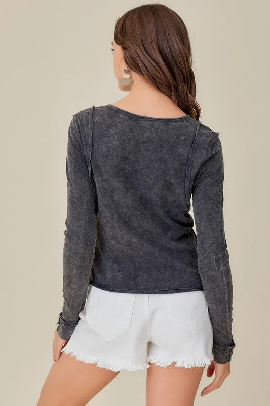 BUTTON UP FRONT RAW EDGE  HENLEY (Various Colors), Mustard Seed