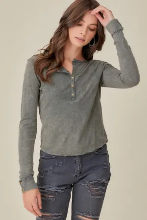 BUTTON UP FRONT RAW EDGE  HENLEY (Various Colors), Mustard Seed