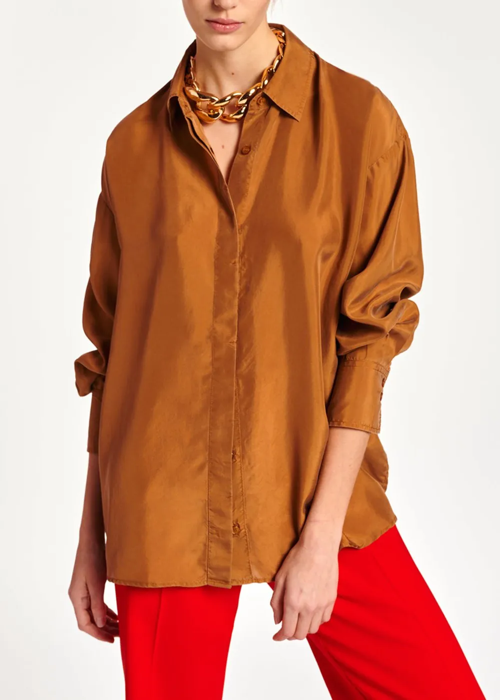 Camel loose-fit silk shirt