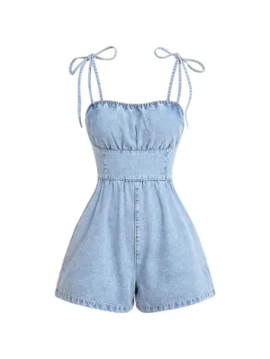 Casual Denim Cami – High Waist Ruched Bust – Classic Blue
