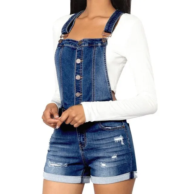 Casual Jumpsuit Summer Women Denim Jumpsuit Plus Size Casual Button Camisole Solid High Waist Denim Jumpsuit Women Jeans May