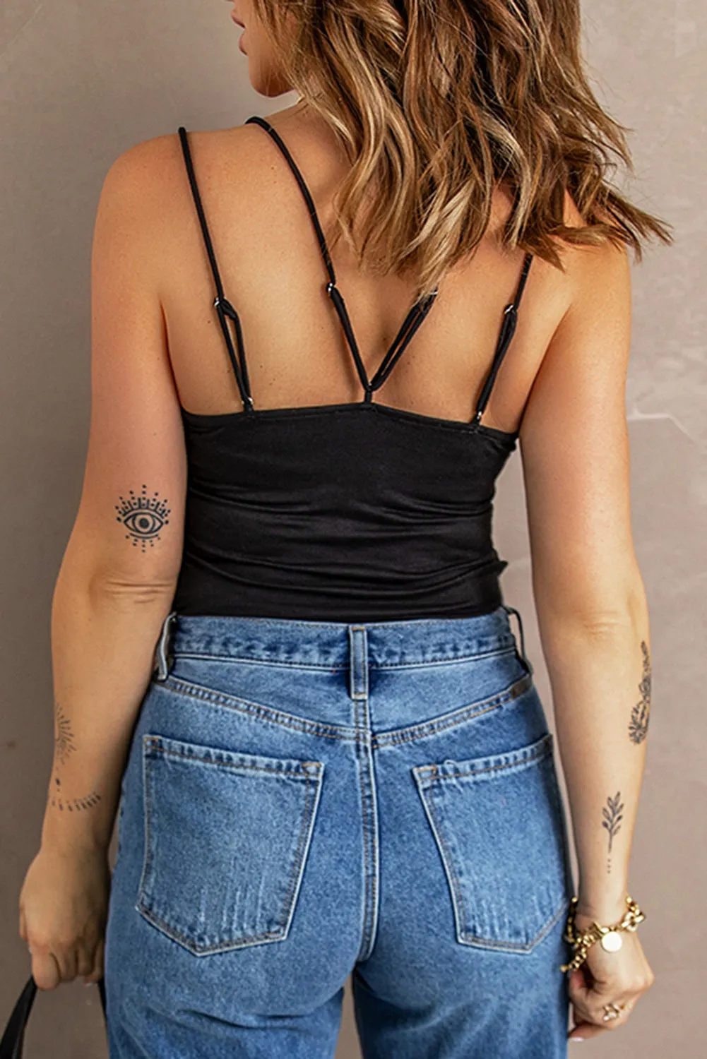 Casual Lace Overlay Strappy Hollow Out Camisole Top