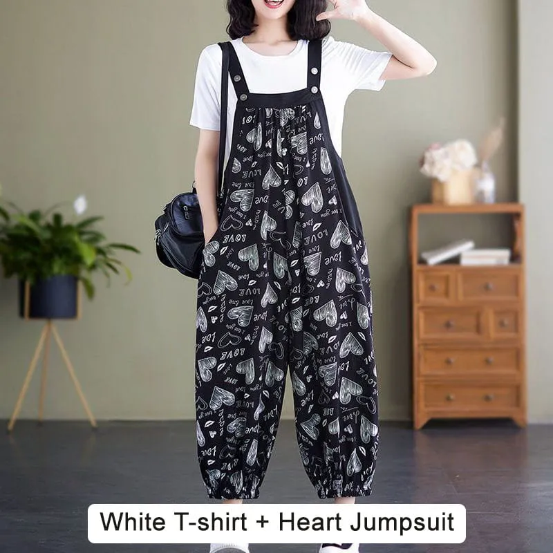 🔥Casual Loose Jumpsuit with Pockets & Solid Color T-Shirt Two-Piece Set
