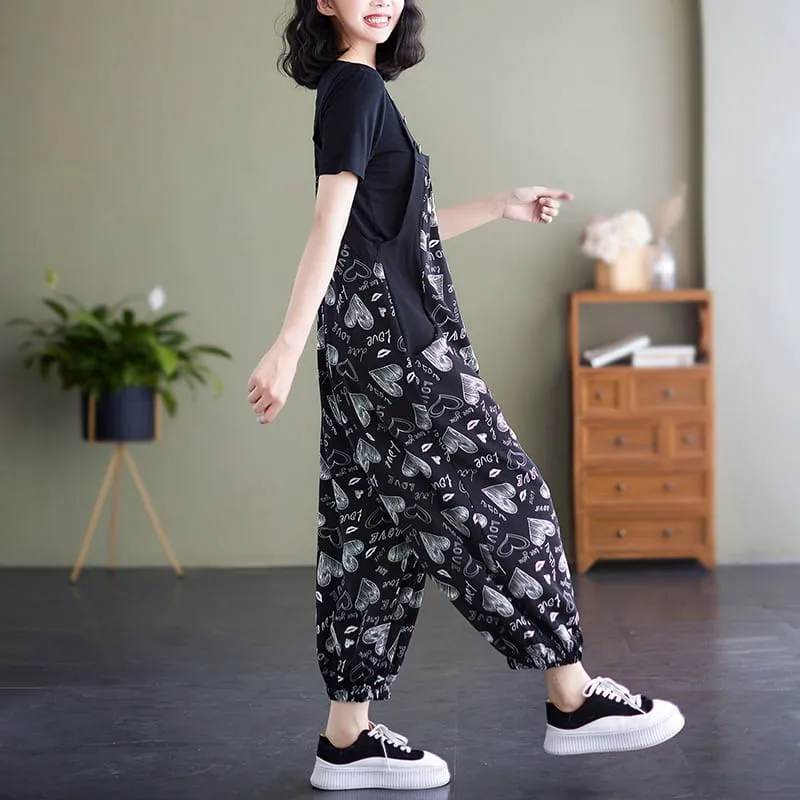 🔥Casual Loose Jumpsuit with Pockets & Solid Color T-Shirt Two-Piece Set
