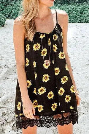 Casual Print Patchwork Spaghetti Strap A Line Dresses