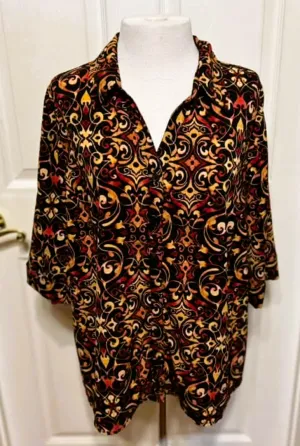 Catherine's Button Front 3/4 Sleeve Brown Shirt (14-16WP)