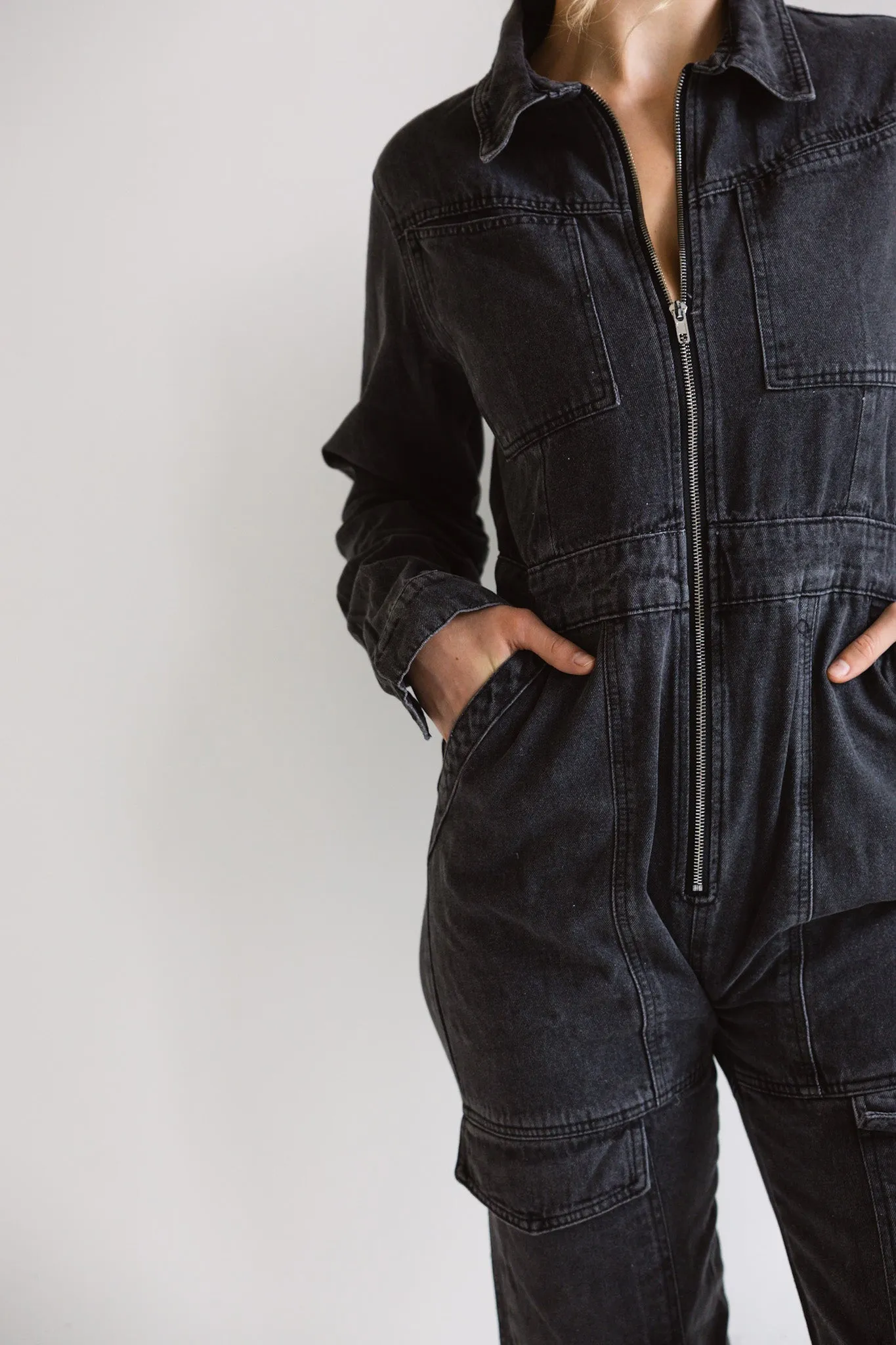 Charcoal Utility Denim Jumpsuit-Final Sale