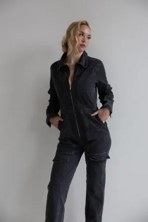 Charcoal Utility Denim Jumpsuit-Final Sale