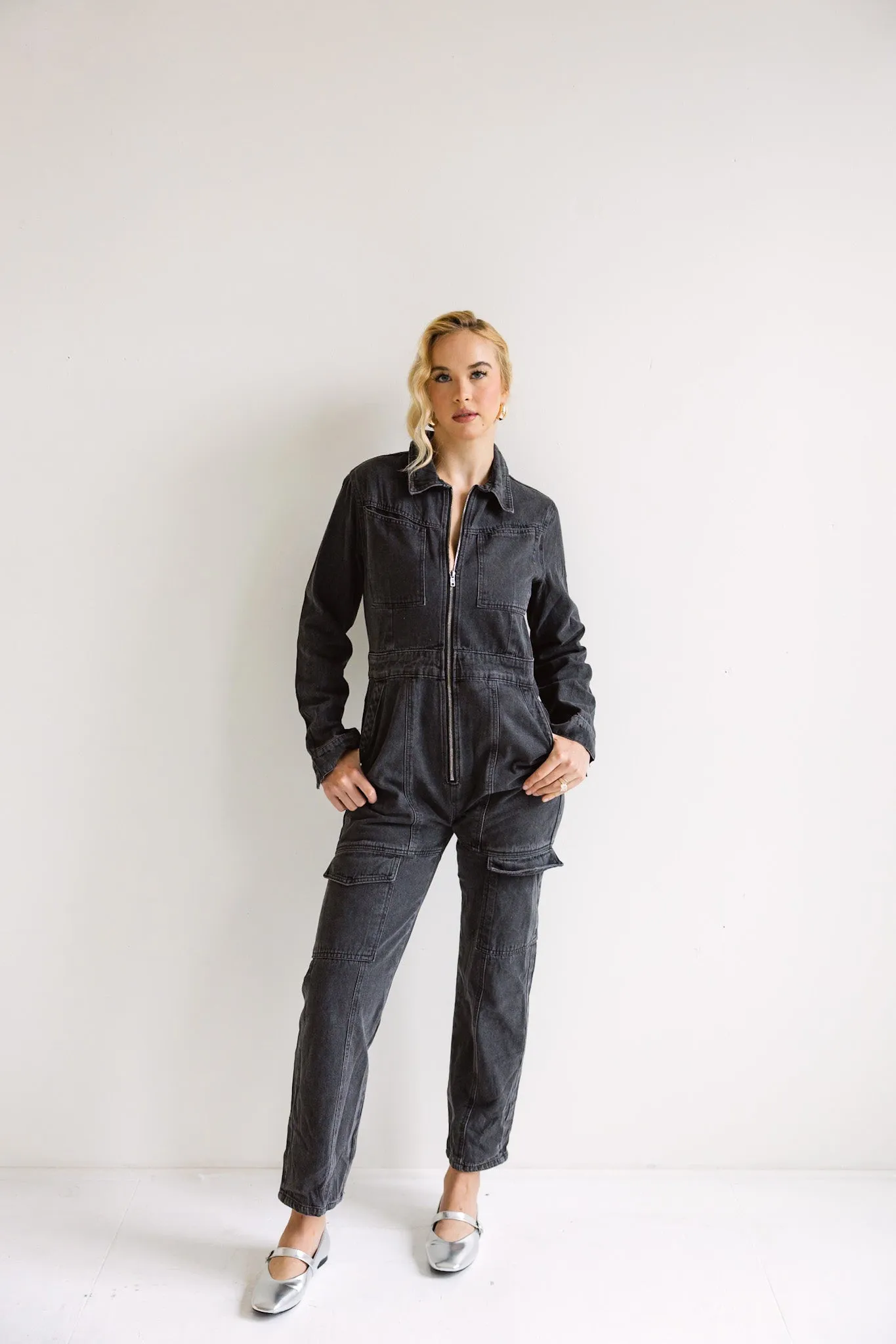Charcoal Utility Denim Jumpsuit-Final Sale