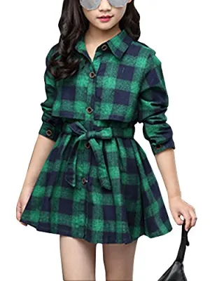 Check Plaid Collar Neck Shirt Dress - Girls Sizes 8-9