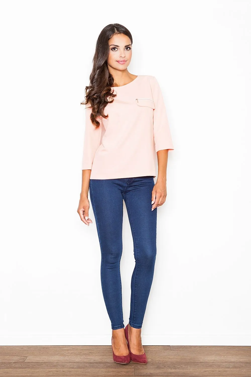 Chic Loose-Fit Blouse with Decorative Zipper Pocket by Figl - Model 111530