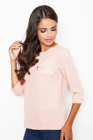 Chic Loose-Fit Blouse with Decorative Zipper Pocket by Figl - Model 111530