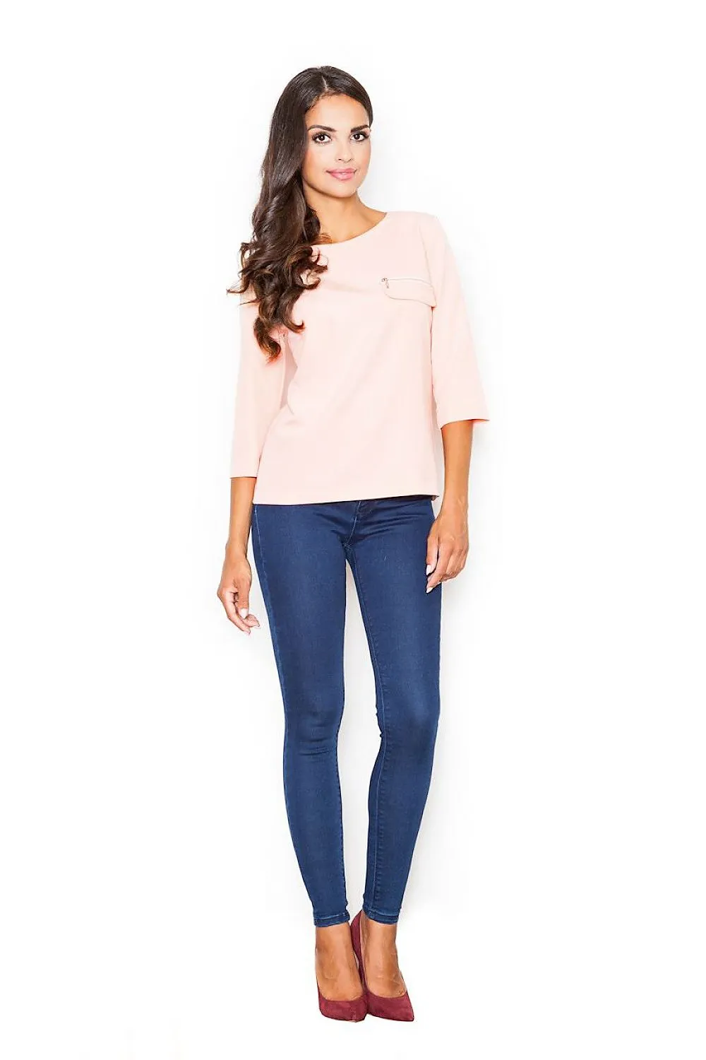 Chic Loose-Fit Blouse with Decorative Zipper Pocket by Figl - Model 111530