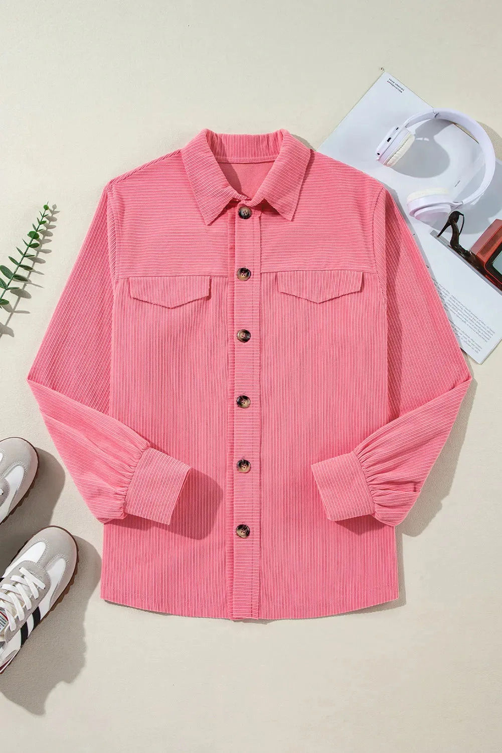 Collared Neck Long Sleeve Shirt S-XL