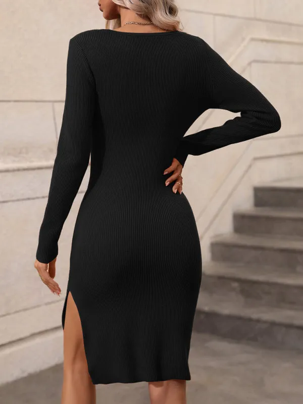 Colorblock Knit Shift Dress with Ribbed Texture