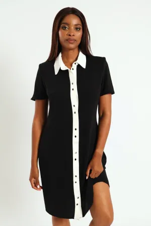 Contrast Shift Dress - Black