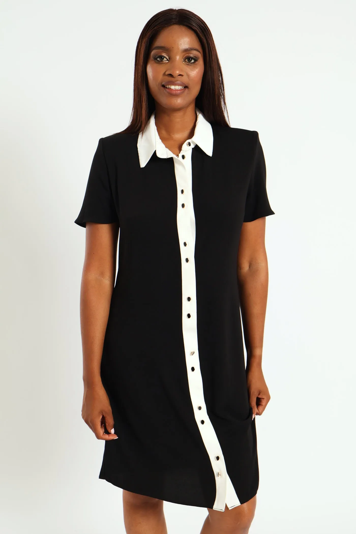 Contrast Shift Dress - Black