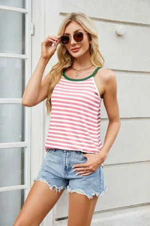 Contrast Striped Round Neck Cami