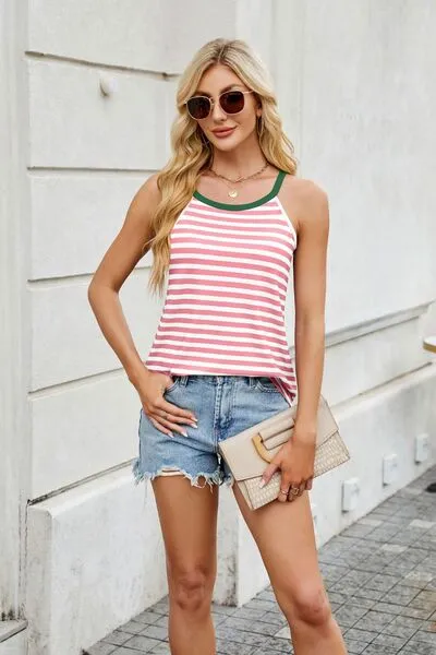 Contrast Striped Round Neck Cami